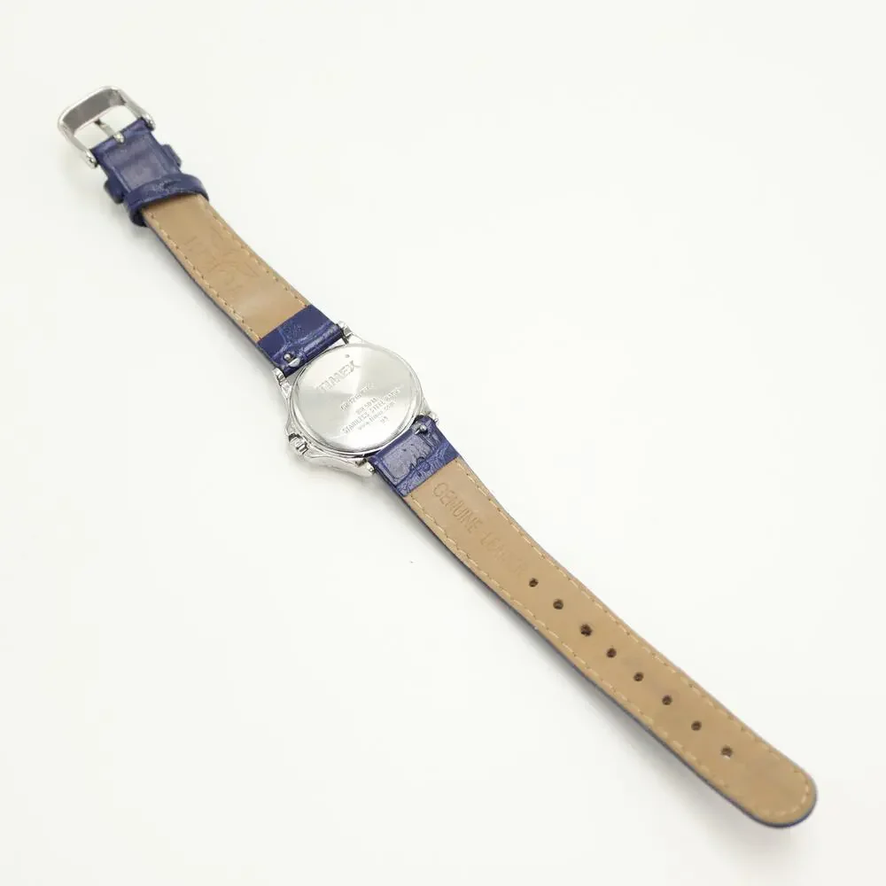 Timex Indiglo Silver Tone Date 29mm Womens Watch Blue Leather w New Battery